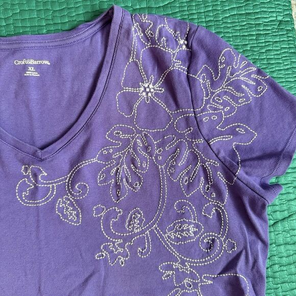 Vintage Croft & Barrow Top Women  XL Purple Floral Embroidered Hawaiian Tropical - Picture 7 of 16